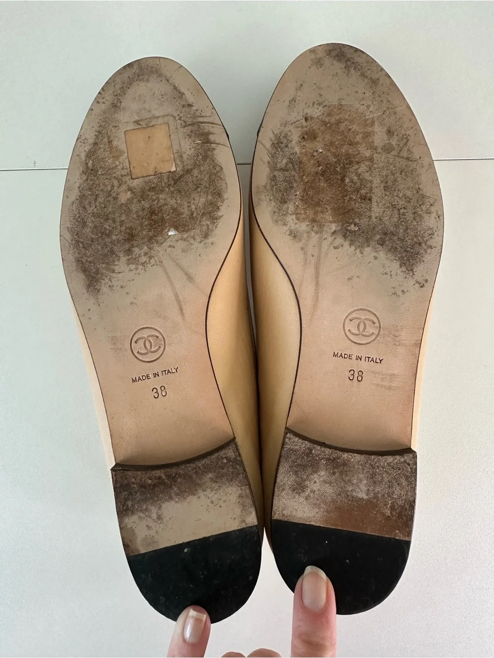 CHANEL Lambskin Cap Toe CC Ballerina Flats  Beige Black SZ EUR 38